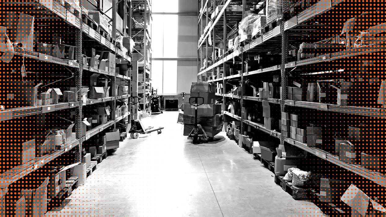 a cart in a warehouse.