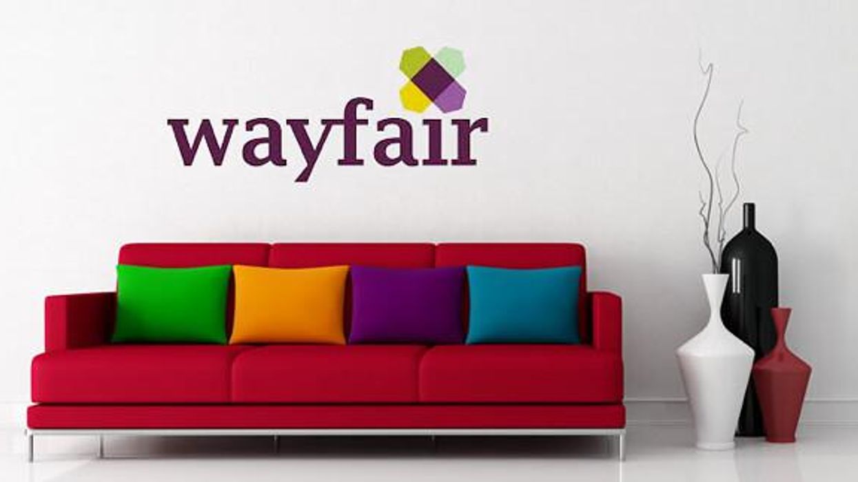 A couch below the Wayfair logo