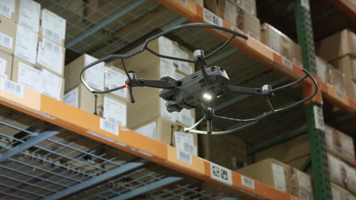 a drone in a warehouse