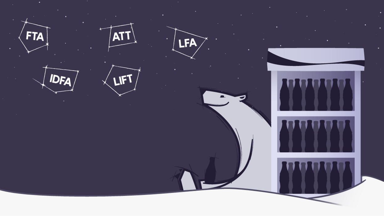 a polar bear looking up at Northern Lights with "ATT" "LFA" in them.