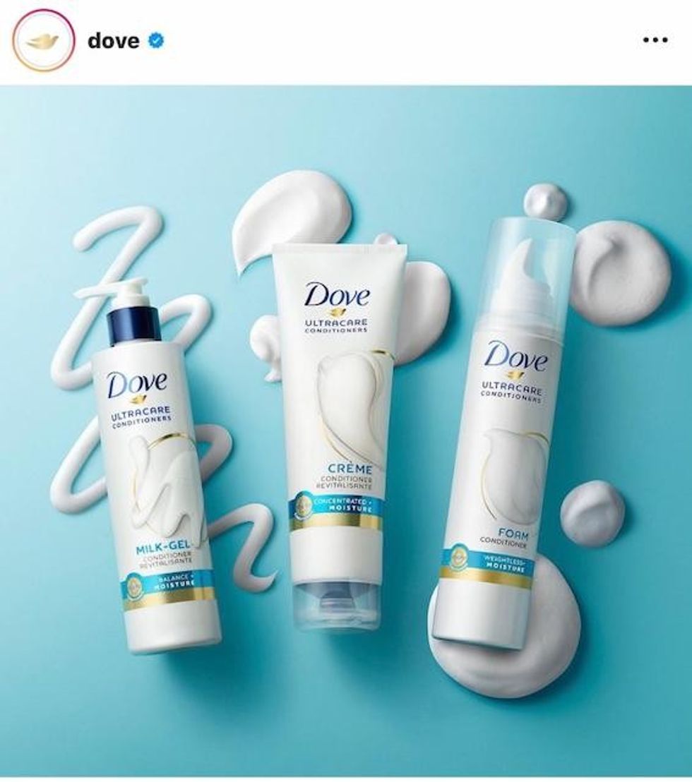 Bottles of Dove products