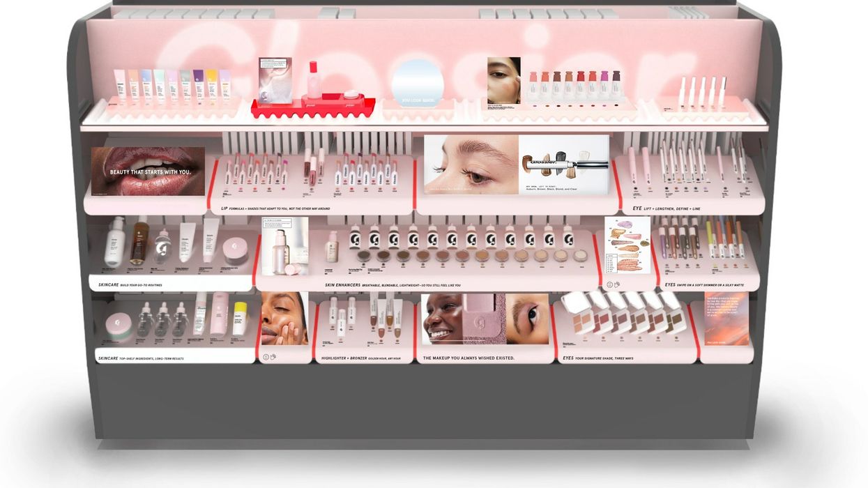glossier products in a gondola